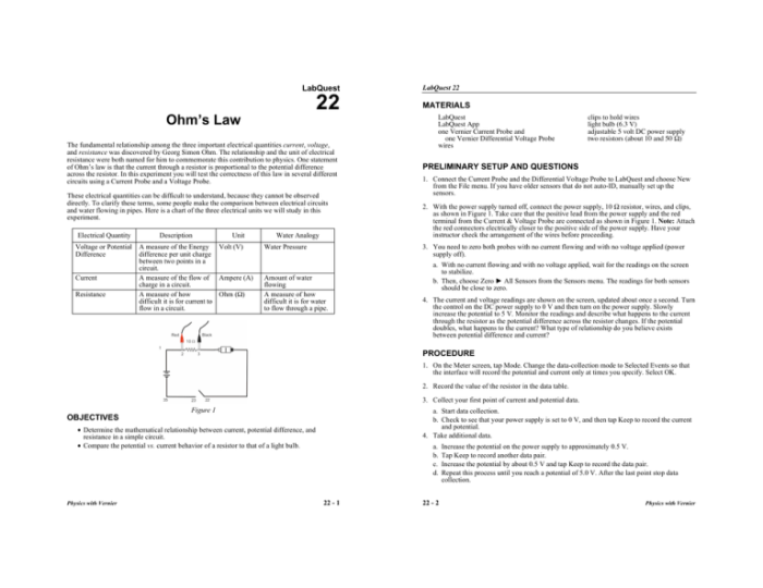 Ohm's law lab answer key