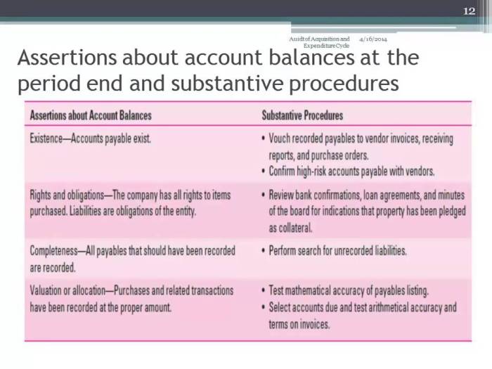 Substantive testing procedures assertions balances account period accounting online bookkeeping adam oct hill